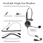 OvisLink Single Ear Headset with RJ9 and 2.5mm Quick Disconnect Cord